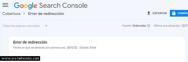 Error de redirección en Google Search Console  GSC